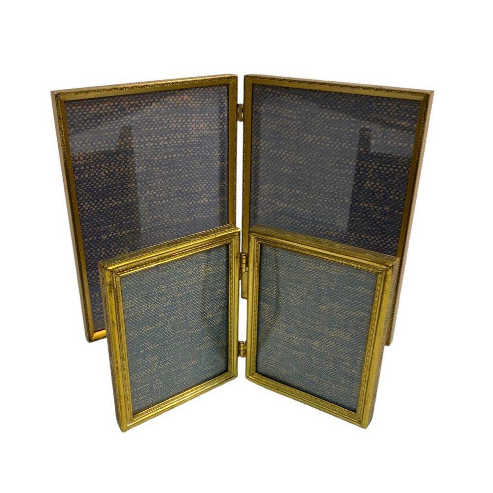 Vintage Lot (2) Photo Frame Two-Fold Bi-Fold Gold Tone 3x4 & 5x7 Double …